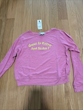 Wildfox Pink Crewneck Sweatshirt with Yellow Slogan